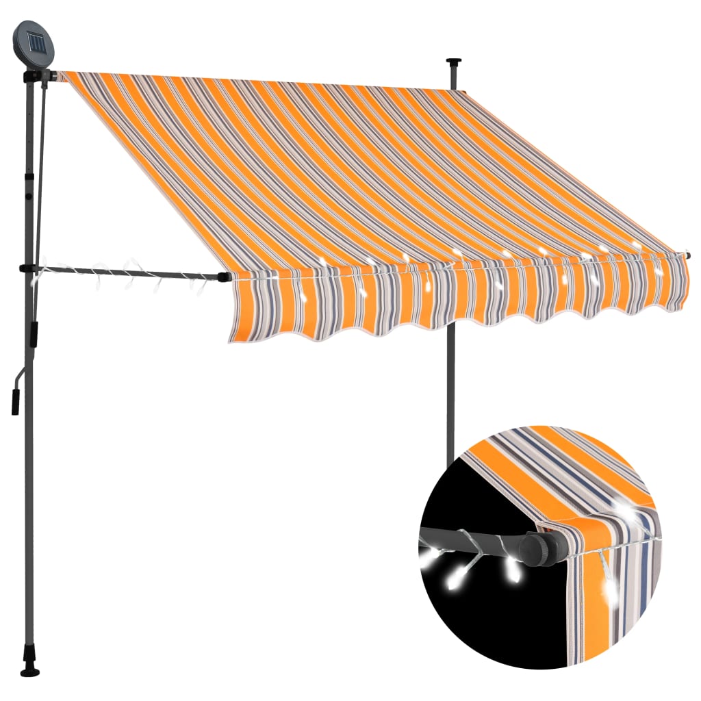 vidaXL Manual Retractable Awning with LED 59.1" Yellow and Blue