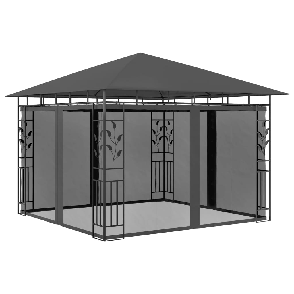 vidaXL Gazebo with Mosquito Net 9.8'x9.8'x9' Anthracite 0.6 oz/ft²