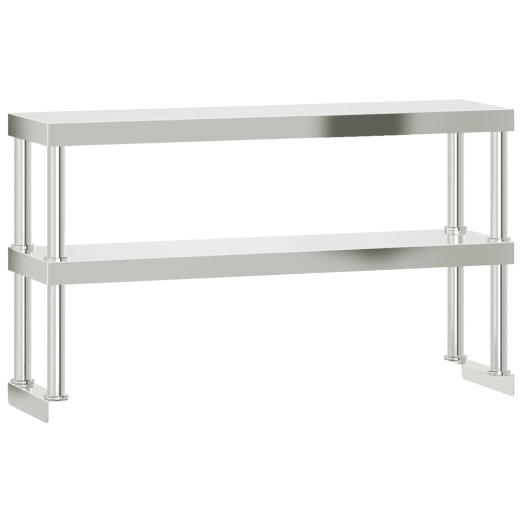 vidaXL Work Table Overshelf 2-Tier 43.3"x11.8"x25.6" Stainless Steel