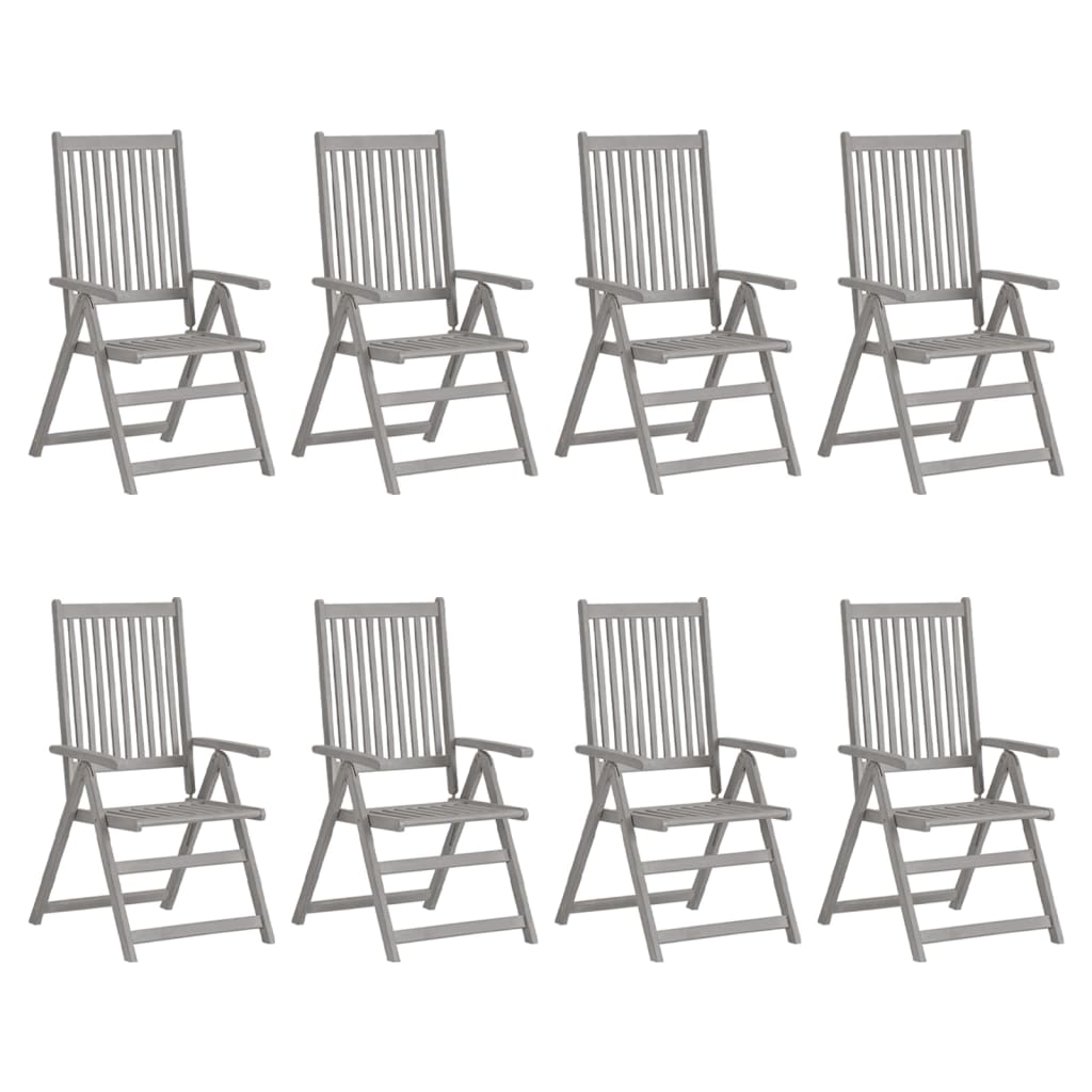 vidaXL Patio Reclining Chairs 8 pcs Gray Solid Acacia Wood