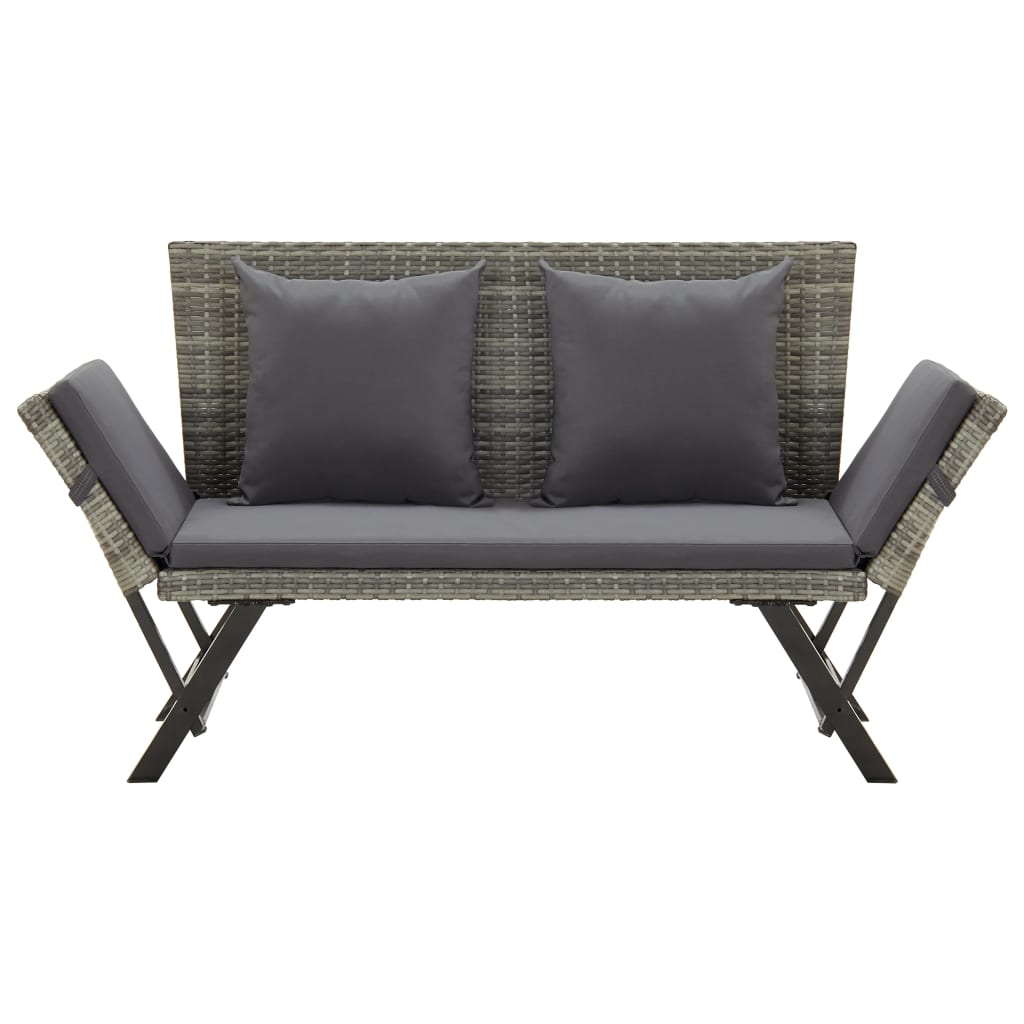 vidaXL Patio Bench with Cushions 69.3" Gray Poly Rattan