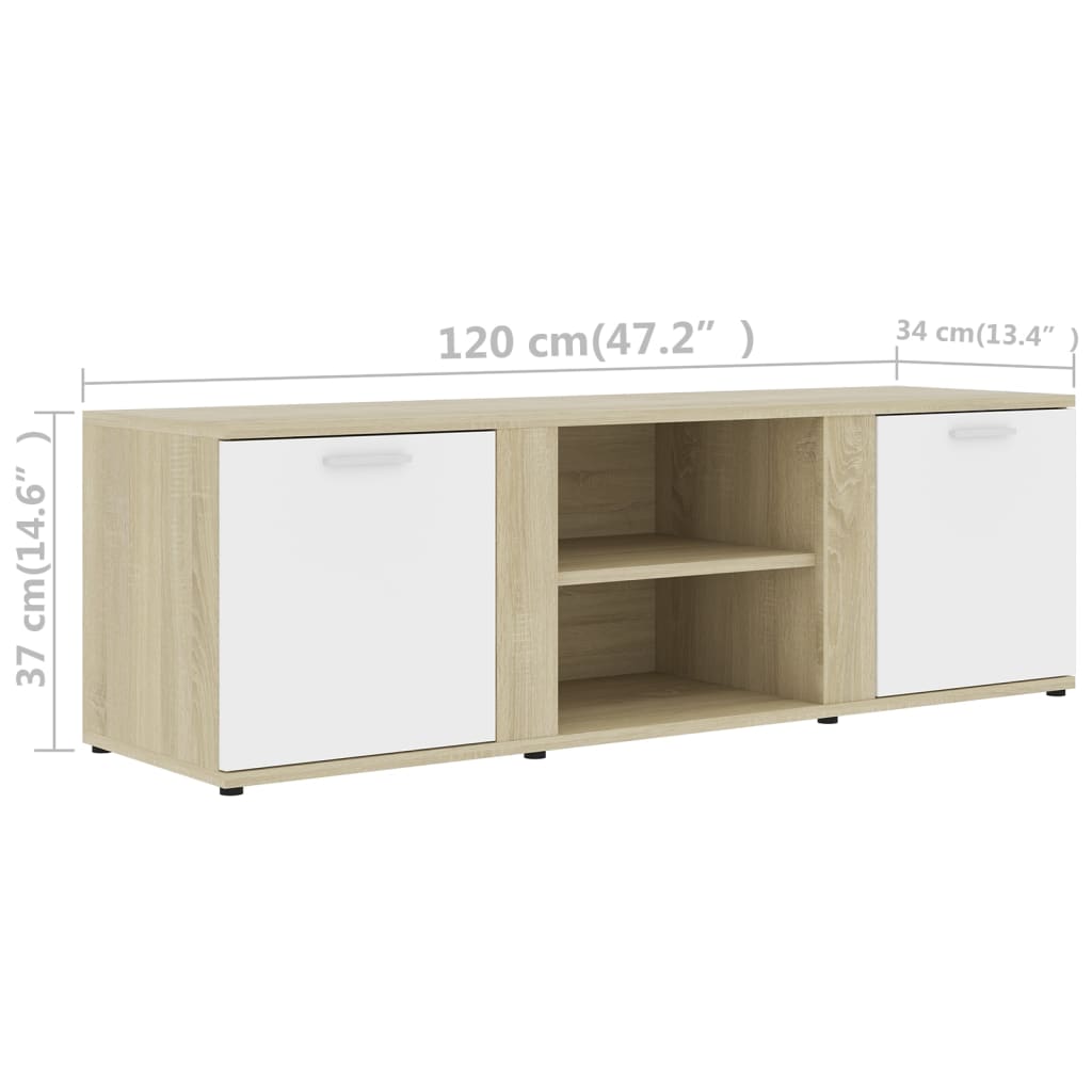 vidaXL TV Stand White and Sonoma Oak 47.2"x13.4"x14.6" Engineered Wood