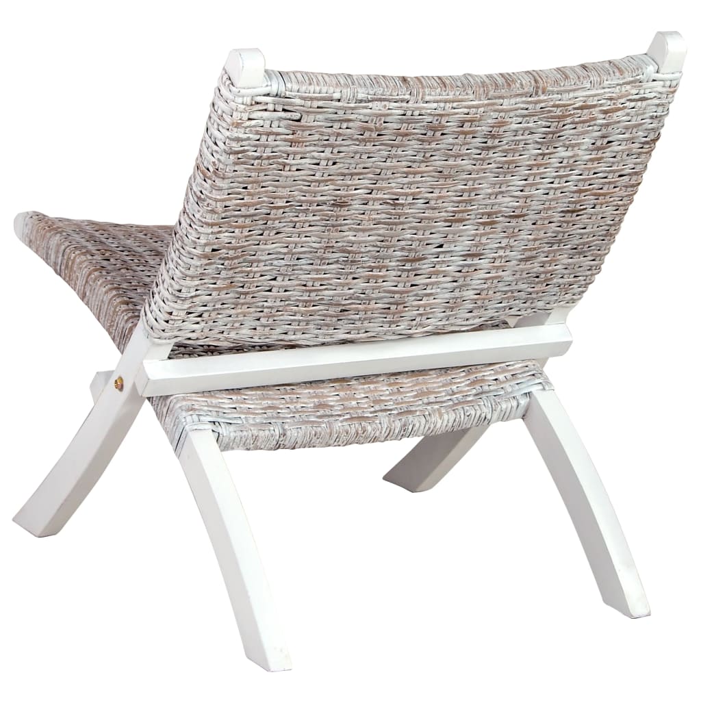 vidaXL Relaxing Chair White Natural Kubu Rattan and Solid Mahogany Wood