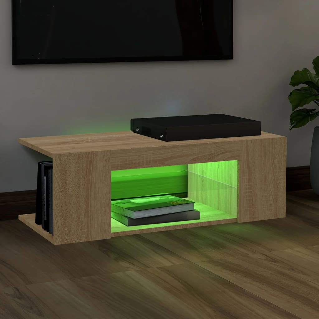 vidaXL TV Cabinet with LED Lights Sonoma Oak 35.4"x15.4"x11.8"