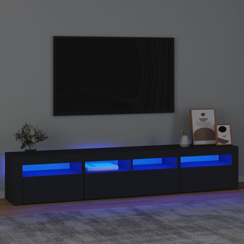 vidaXL TV Stand with LED Lights Black 82.7"x13.8"x15.7"