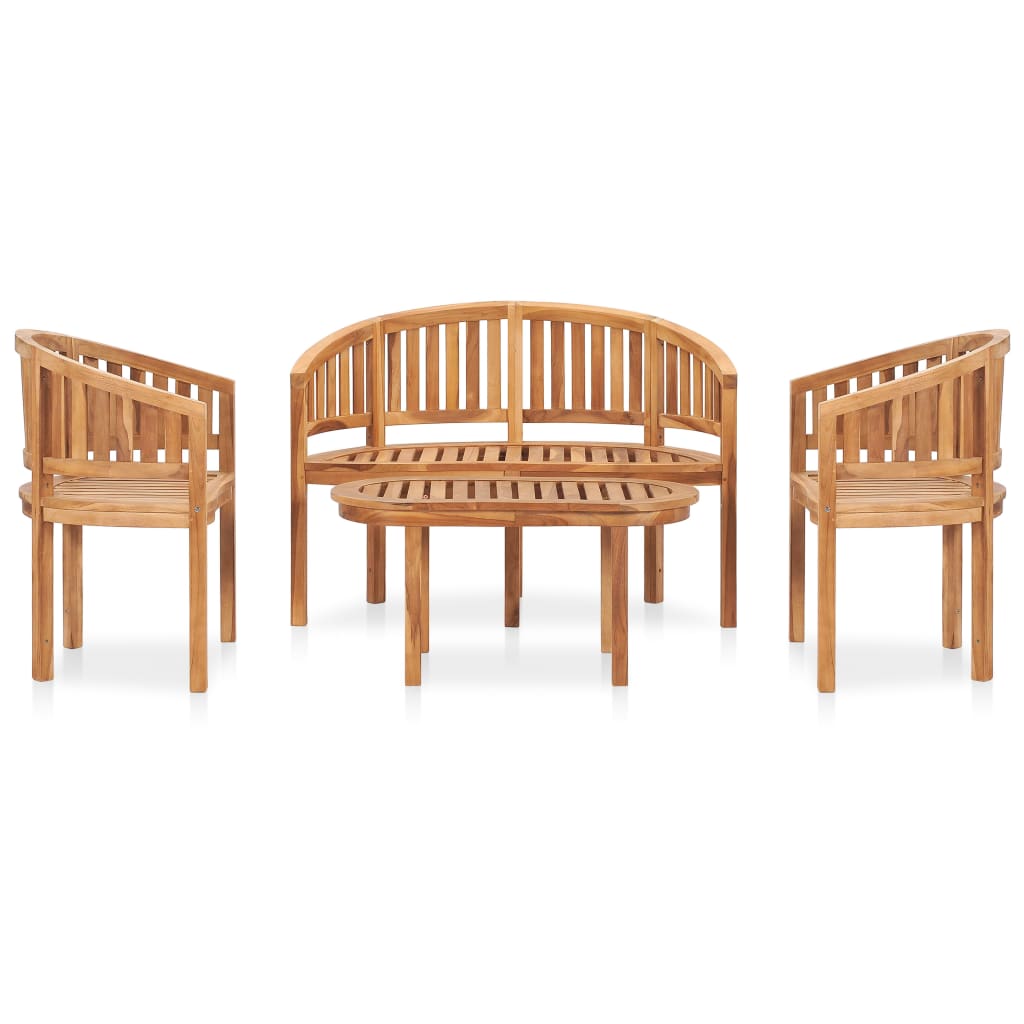 vidaXL 4 Piece Banana Patio Lounge Set Solid Teak Wood