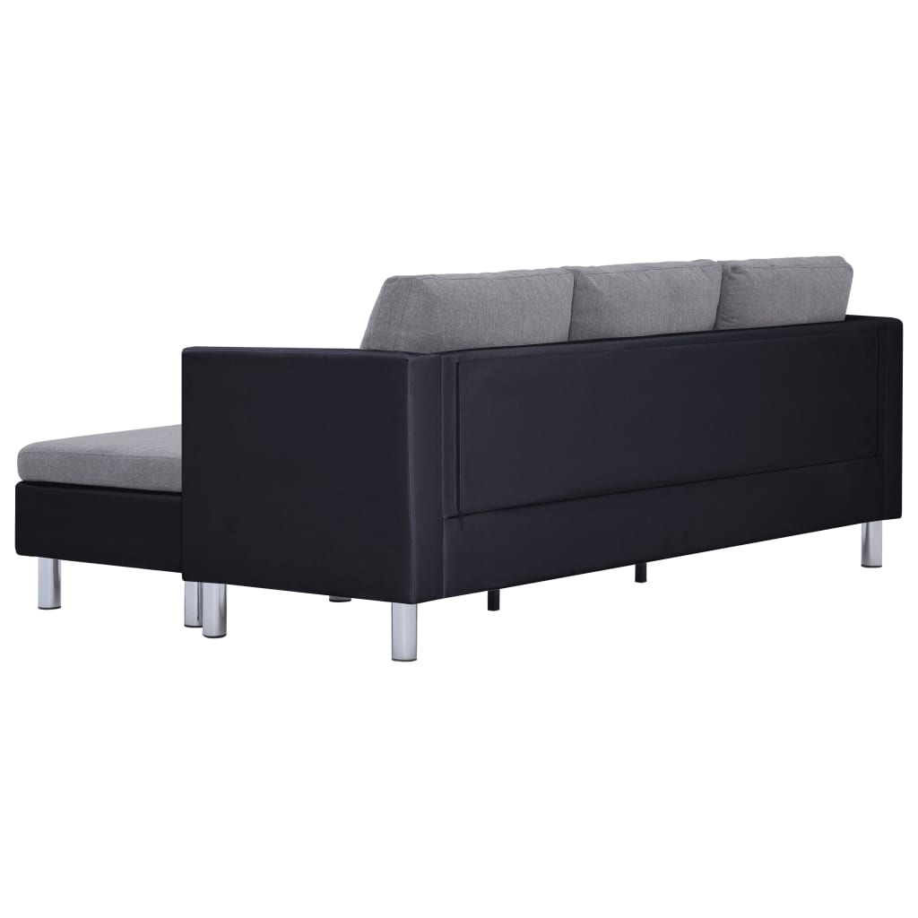 vidaXL 3-Seater Sofa with Cushions Black Faux Leather