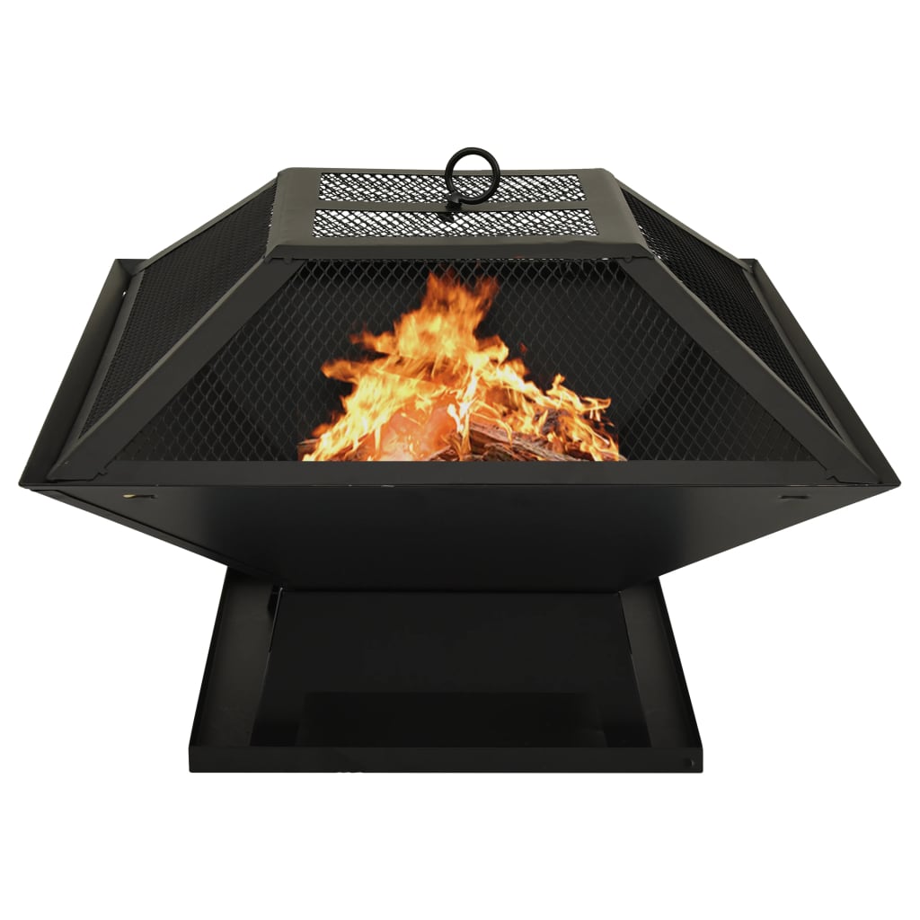 vidaXL 2-in-1 Fire Pit and BBQ with Poker 18.3"x18.3"x14.6" Steel