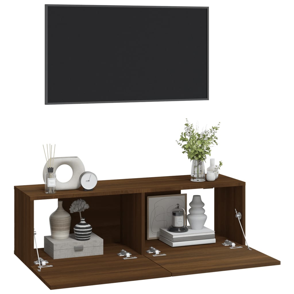 vidaXL Wall TV Cabinets 2 pcs Brown Oak 39.4"x11.8"x11.8" Engineered Wood