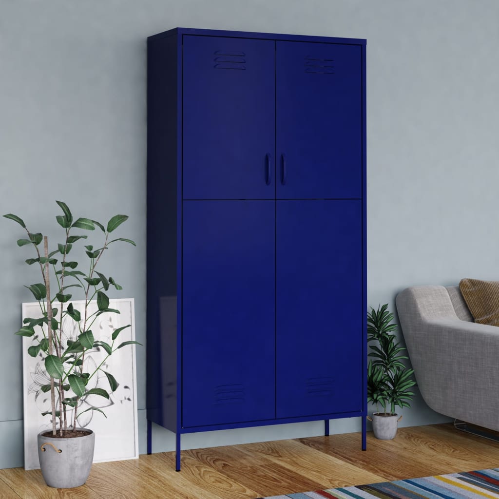 vidaXL Wardrobe Navy Blue 35.4"x19.7"x70.9" Steel