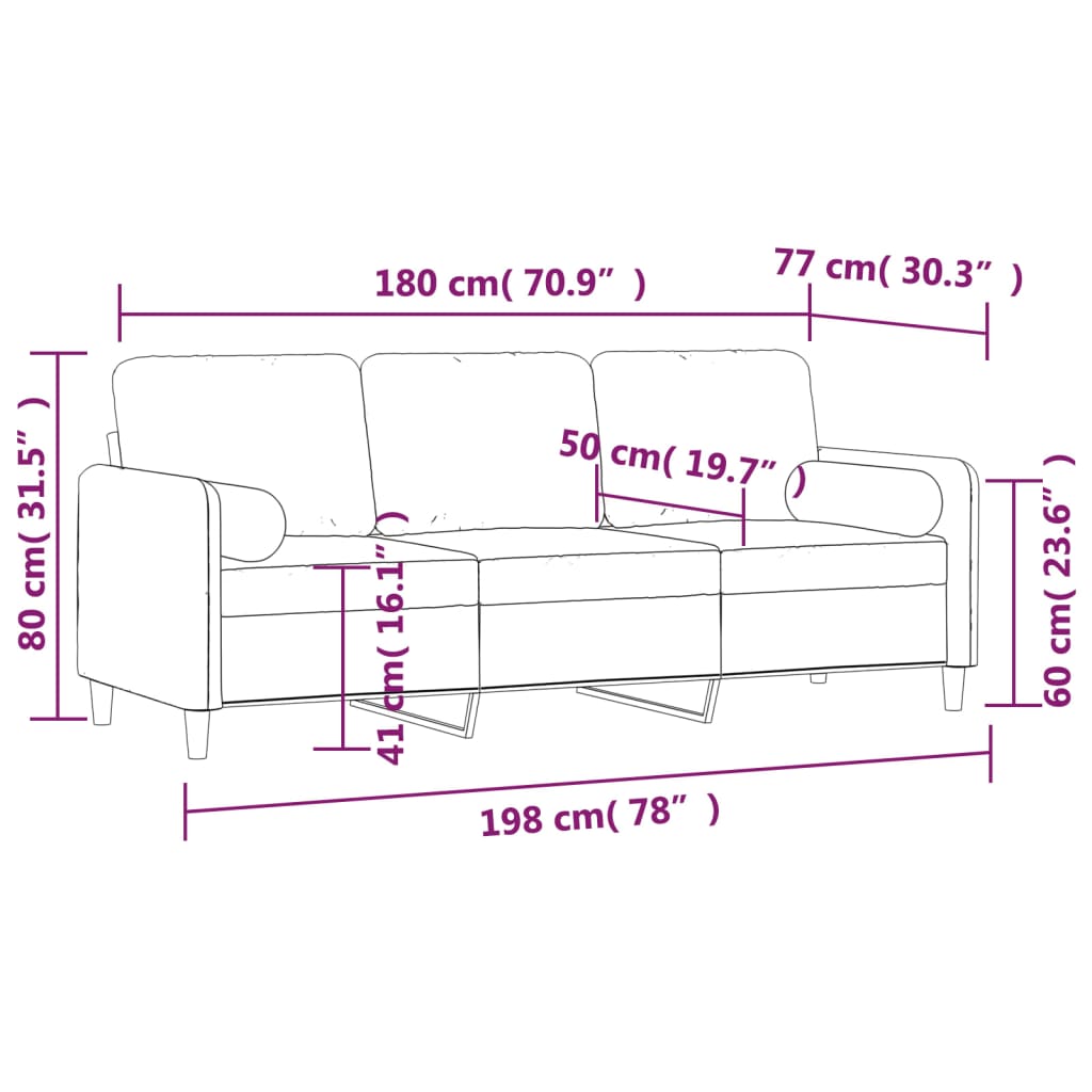 vidaXL 3-Seater Sofa with Pillows&Cushions Light Gray 70.9" Velvet