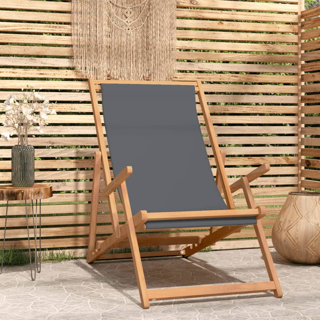 vidaXL Folding Beach Chair Solid Wood Teak Gray