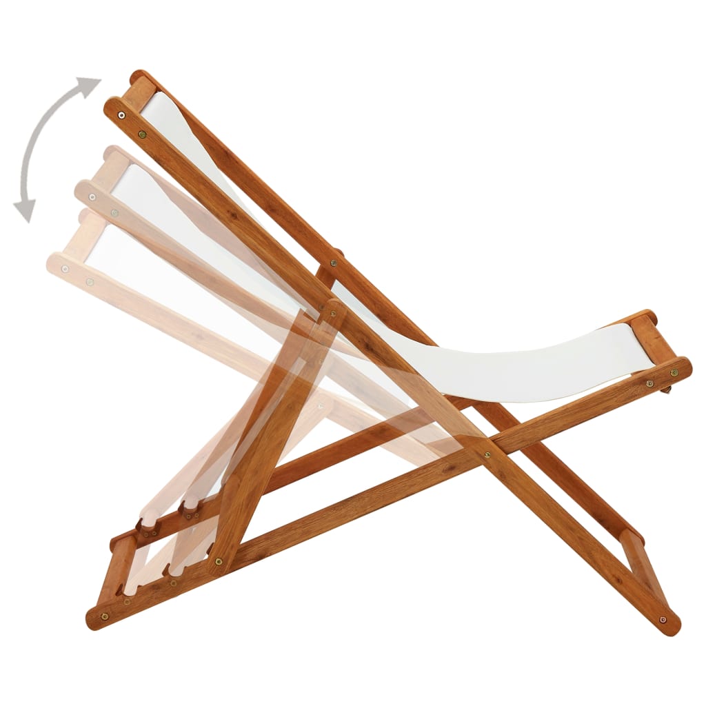 vidaXL Folding Beach Chair Eucalyptus Wood and Fabric Cream White