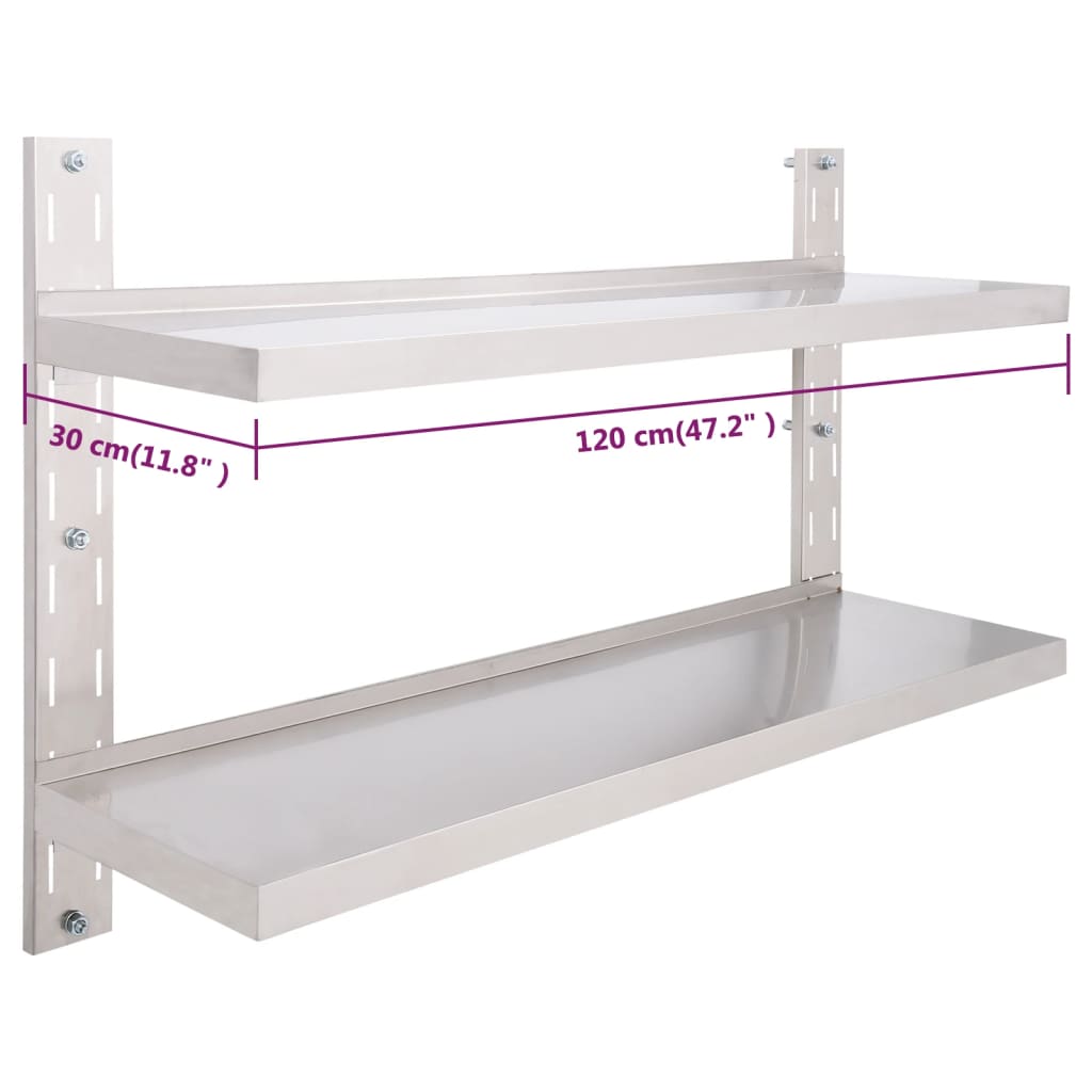 vidaXL 2-Tier Floating Wall Shelf Stainless Steel 47.2"x11.8"