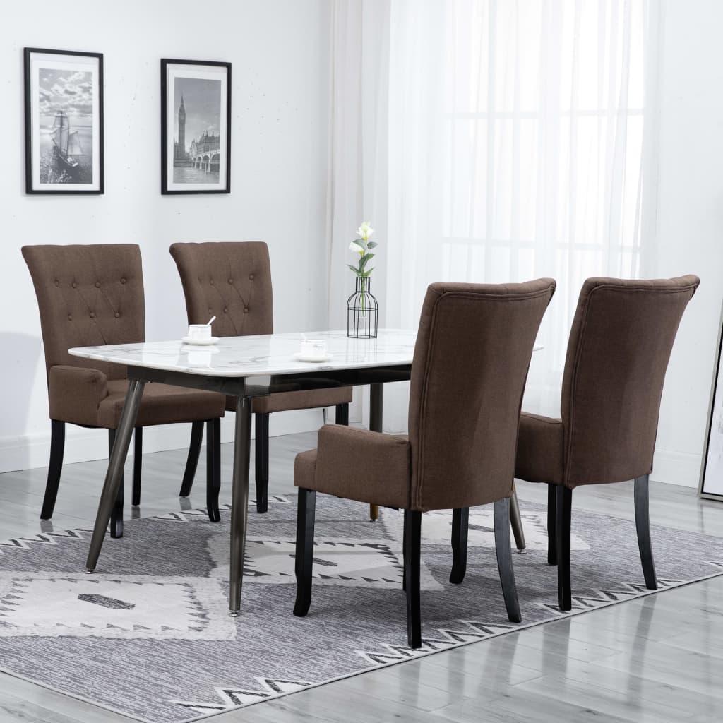 vidaXL Dining Chairs with Armrests 4 pcs Brown Fabric