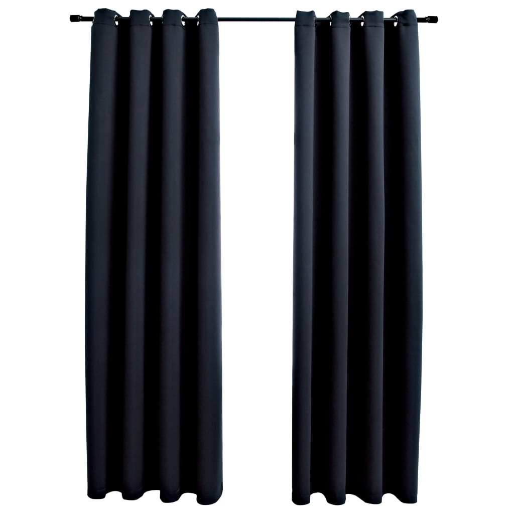 vidaXL Blackout Curtains with Rings 2 pcs Black 54"x84" Fabric