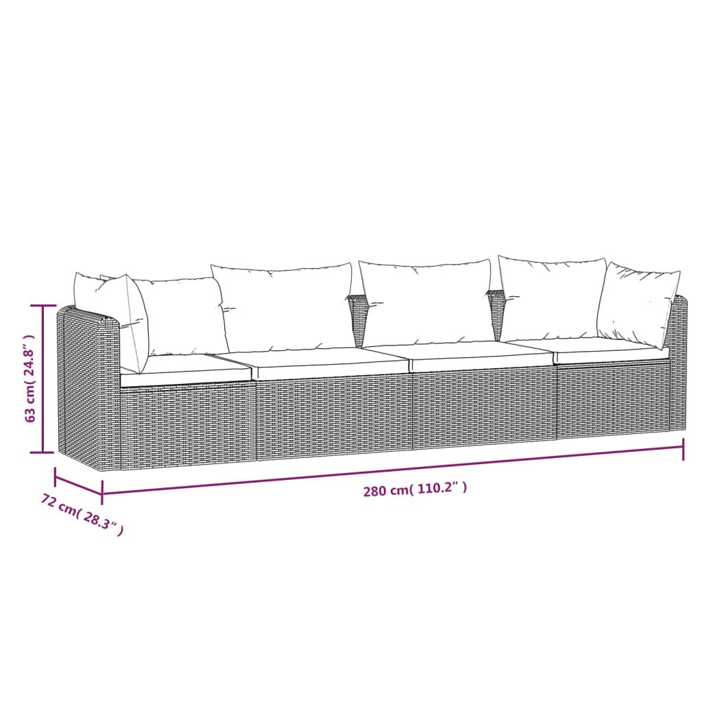 vidaXL 4 Piece Patio Sofa Set with Cushions Poly Rattan Black