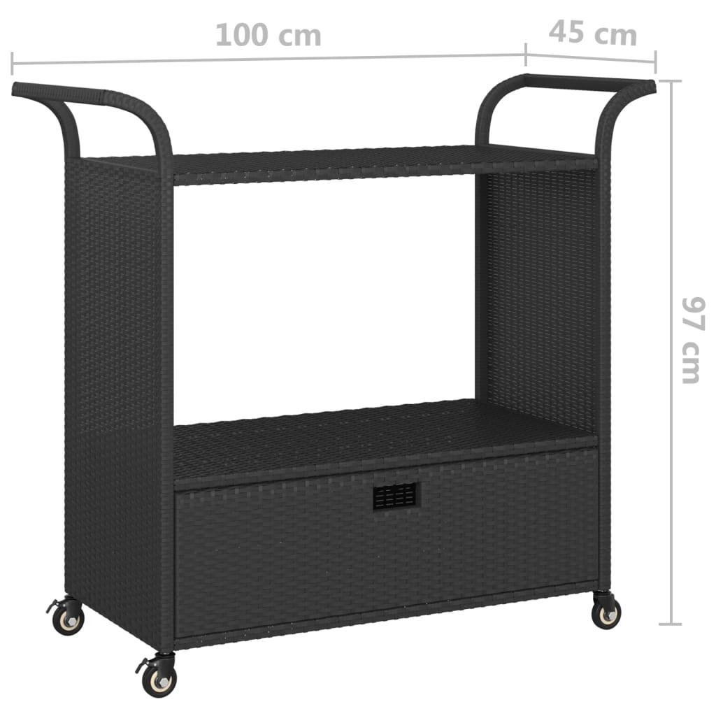 vidaXL Bar Cart with Drawer Black 39.4"x17.7"x38.2" Poly Rattan