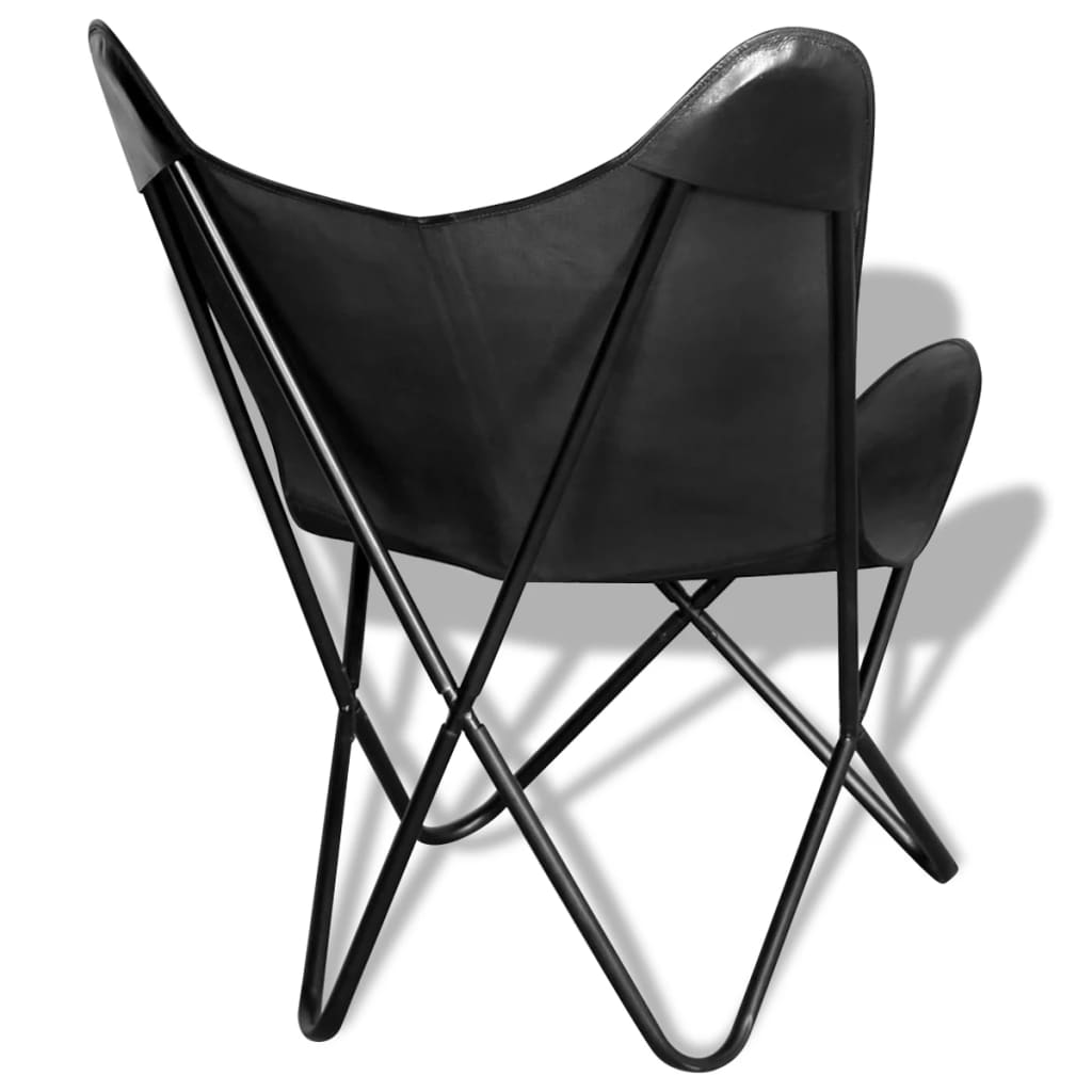 vidaXL Butterfly Chair Black Real Leather