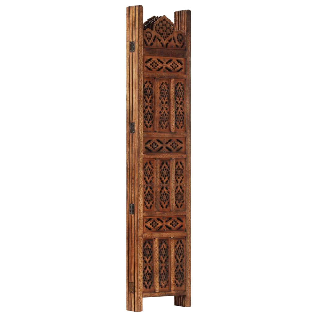 vidaXL Hand carved 4-Panel Room Divider Brown 63"x65" Solid Mango Wood