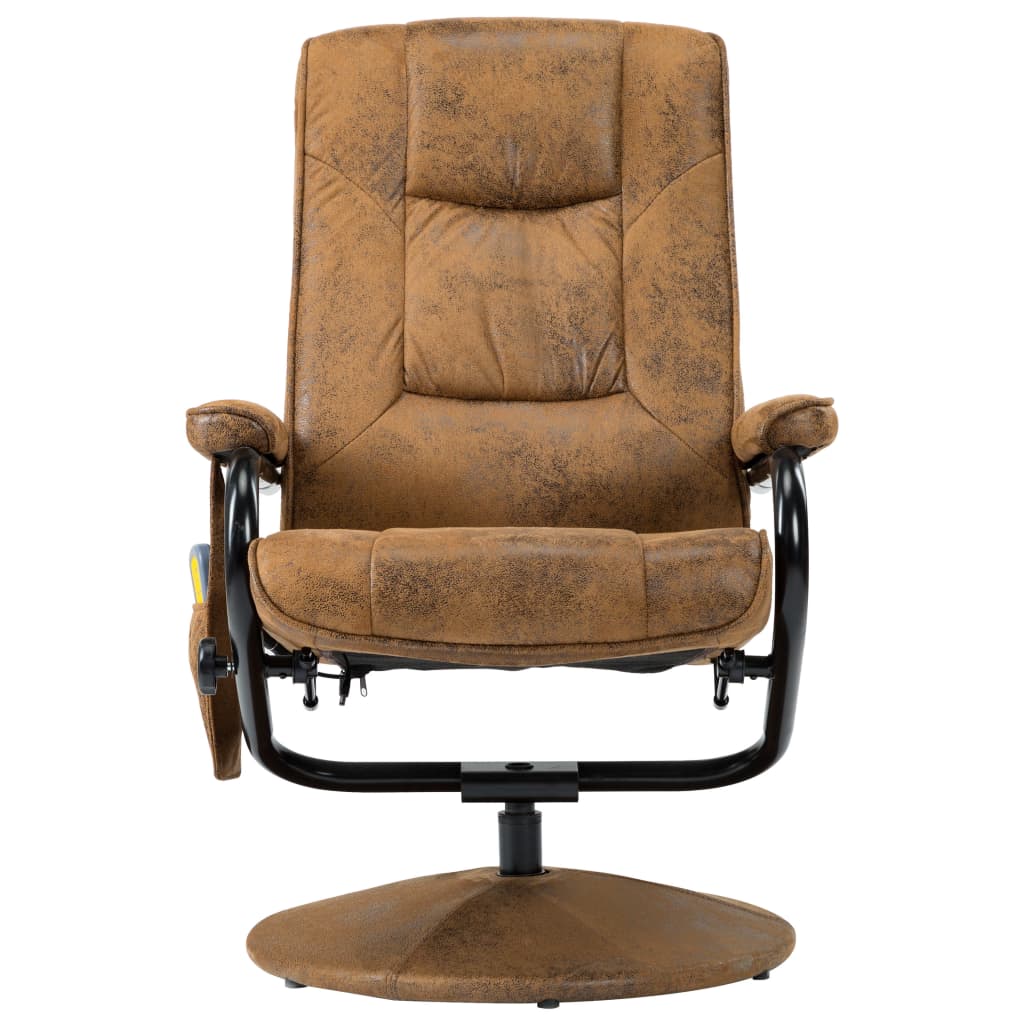 vidaXL Massage Recliner with Ottoman Brown Faux Suede Leather