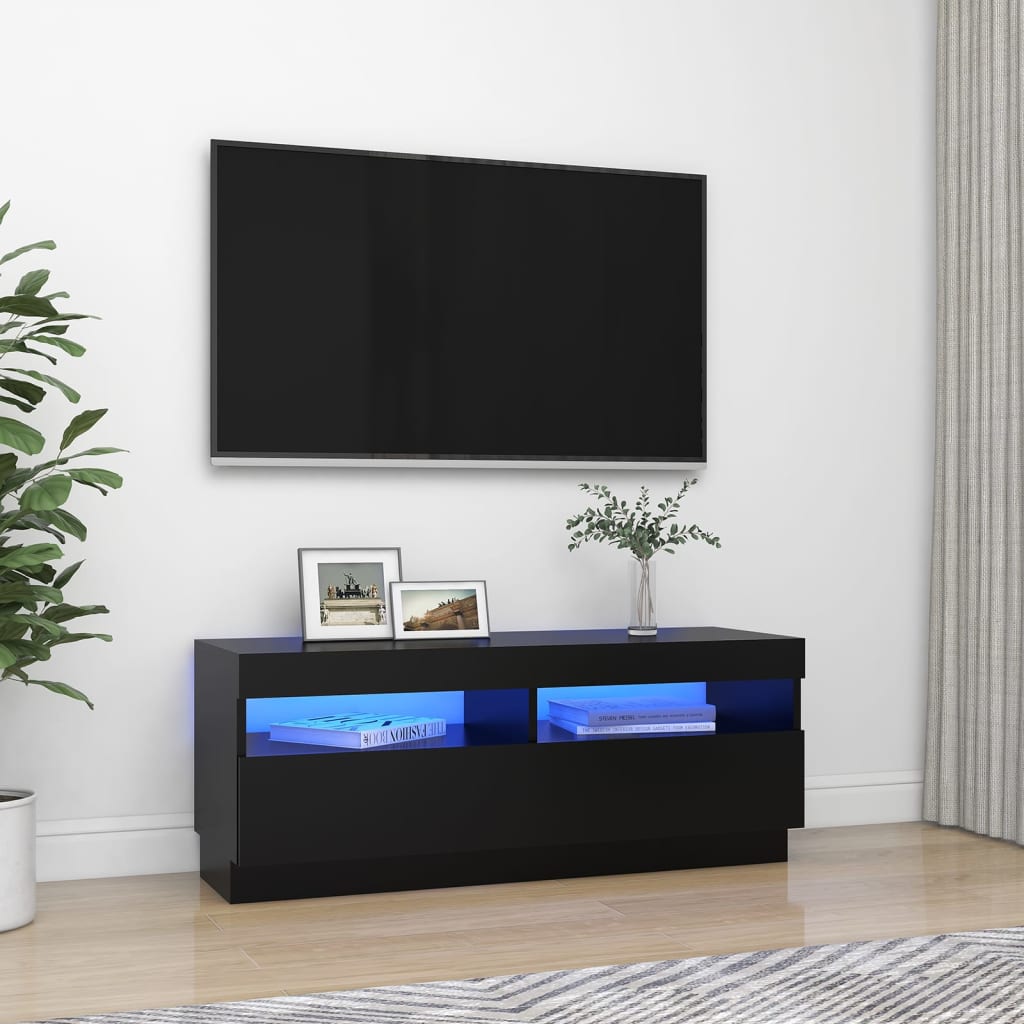 vidaXL TV Cabinet with LED Lights Black 39.4"x13.8"x15.7"
