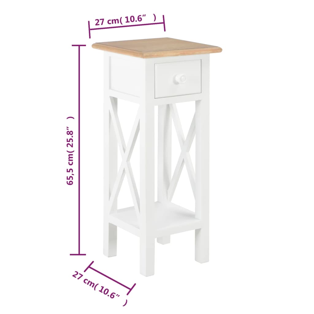 vidaXL Side Table White 10.6"x10.6"x25.8" Wood
