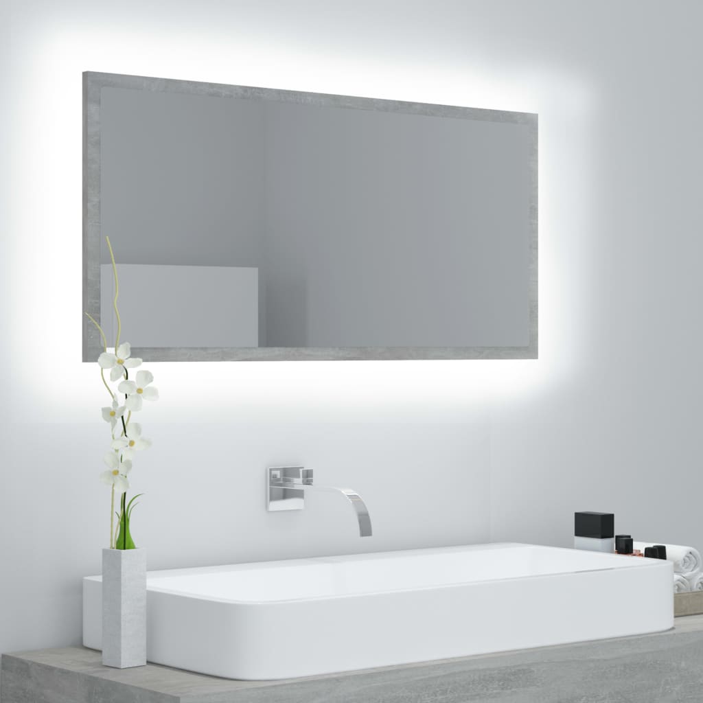 vidaXL LED Bathroom Mirror Concrete Gray 35.4"x3.3"x14.6" Engineered Wood
