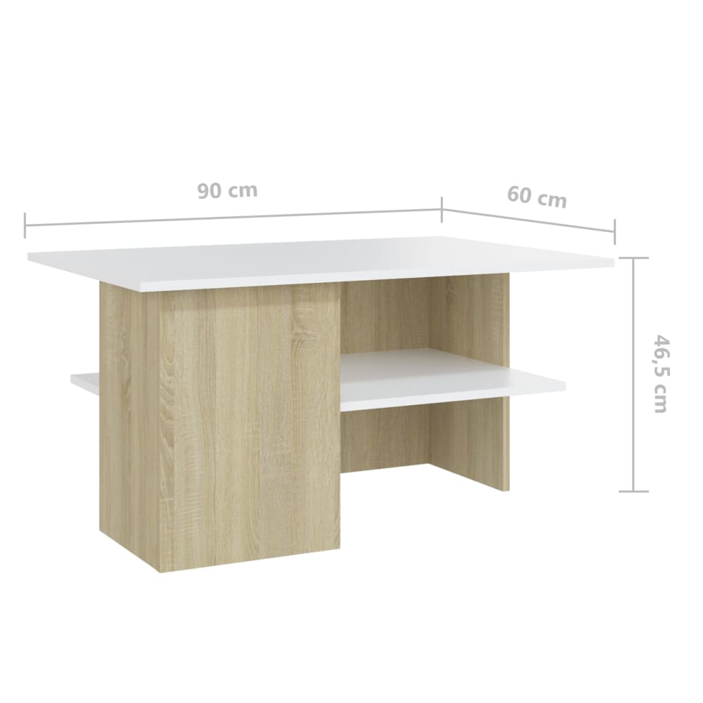 vidaXL Coffee Table White and Sonoma Oak 35.4"x23.6"x18.3" Engineered Wood
