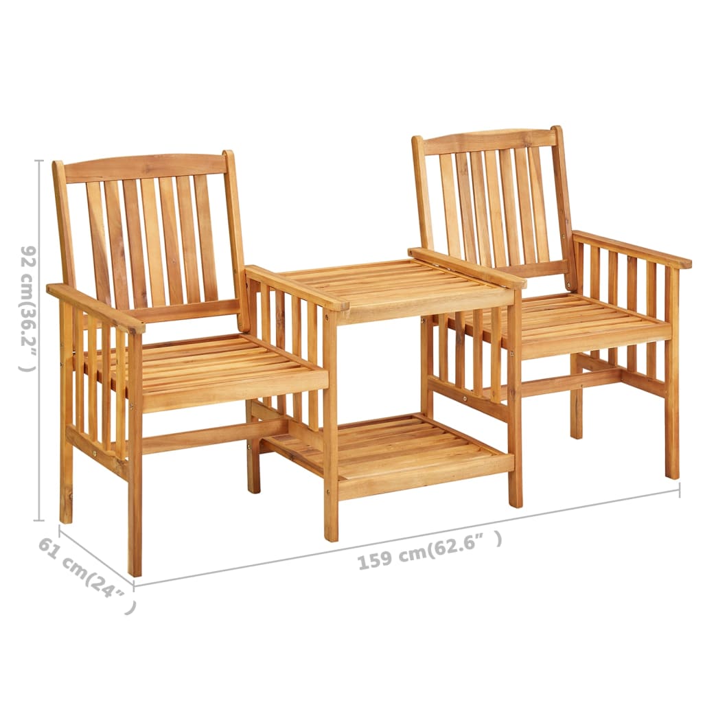 vidaXL Patio Chairs with Tea Table and Cushions Solid Acacia Wood