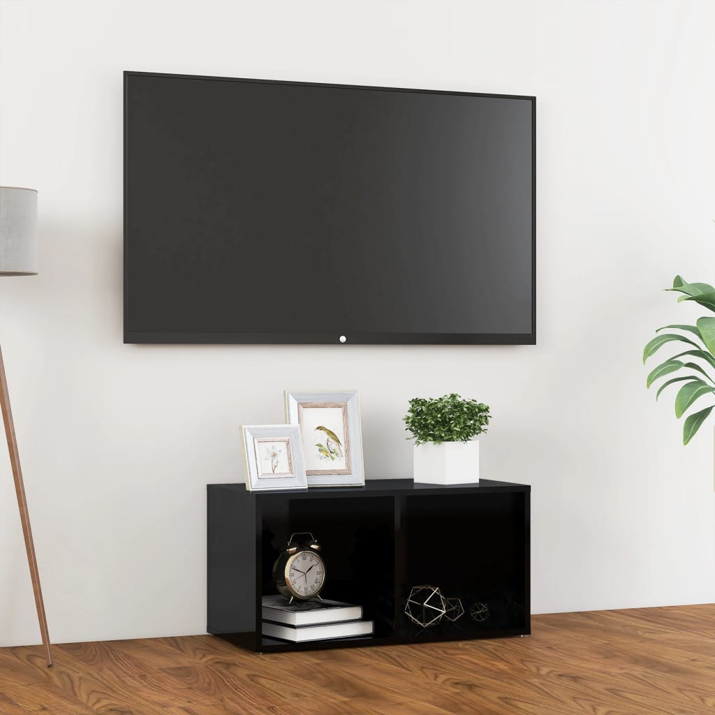 vidaXL TV Stand High Gloss Black 28.3"x13.8"x14.4" Engineered Wood