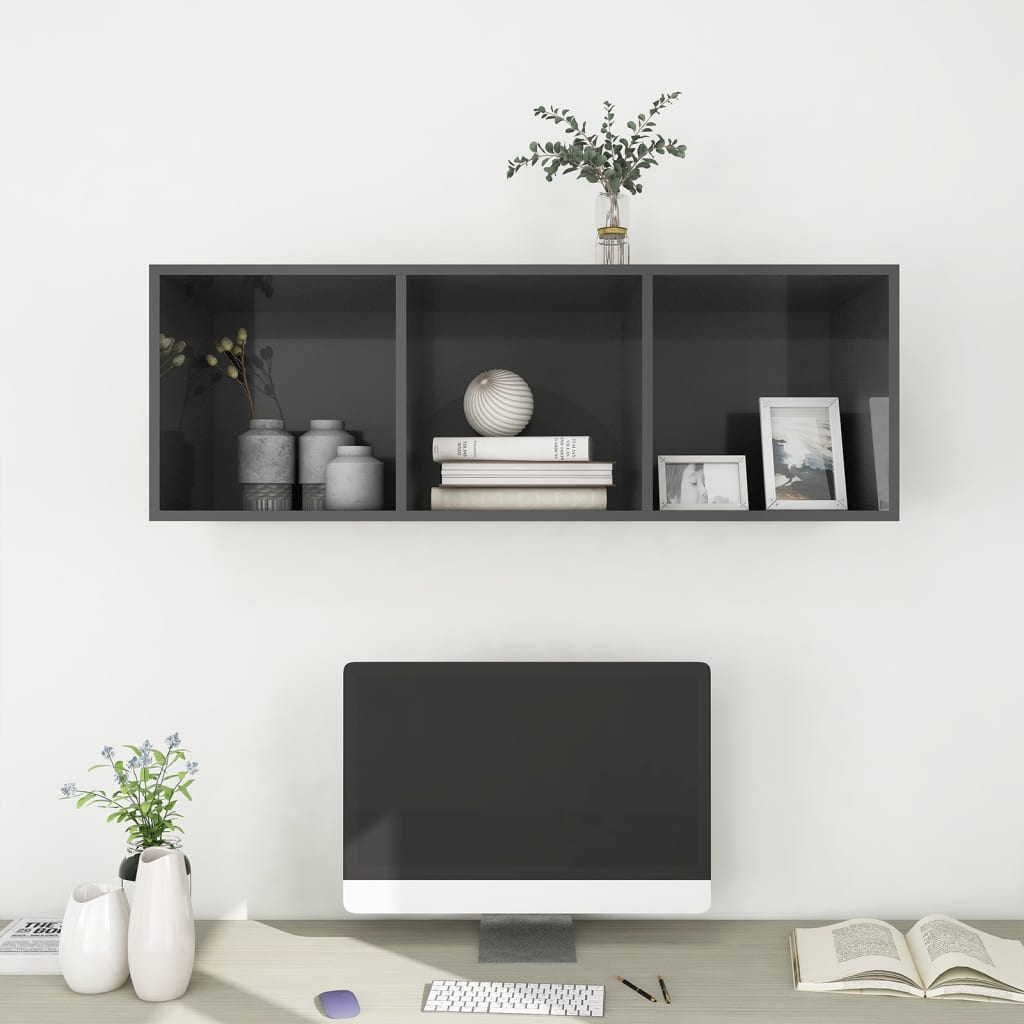 vidaXL Wall-mounted TV Cabinet High Gloss Gray 14.6"x14.6"x42.1" Engineered Wood