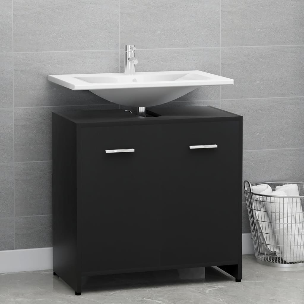 vidaXL Bathroom Cabinet Black 23.6"x13"x24" Engineered Wood