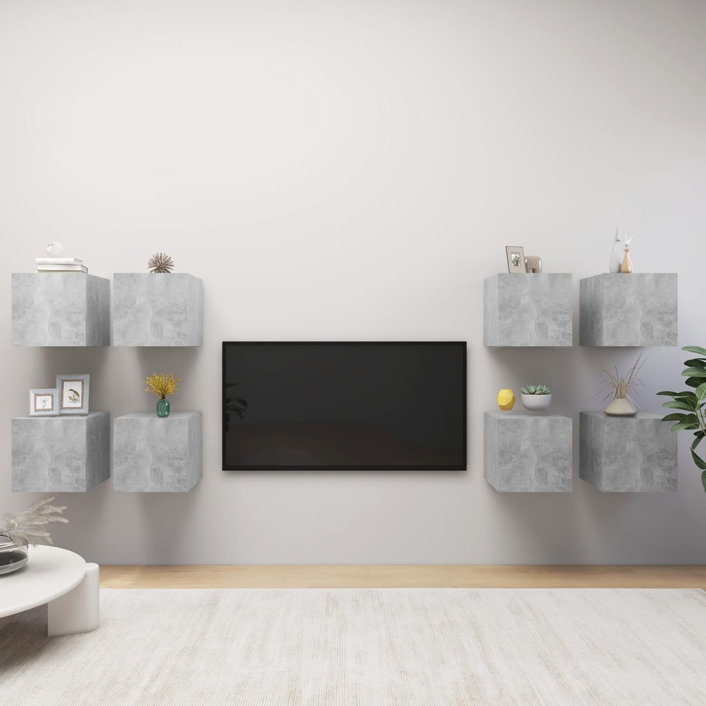 vidaXL Wall Mounted TV Stands 8 Pcs Concrete Gray 12"x11.8"x11.8"