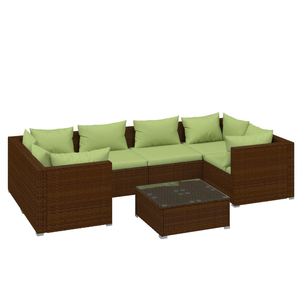 vidaXL 7 Piece Patio Lounge Set with Cushions Poly Rattan Brown