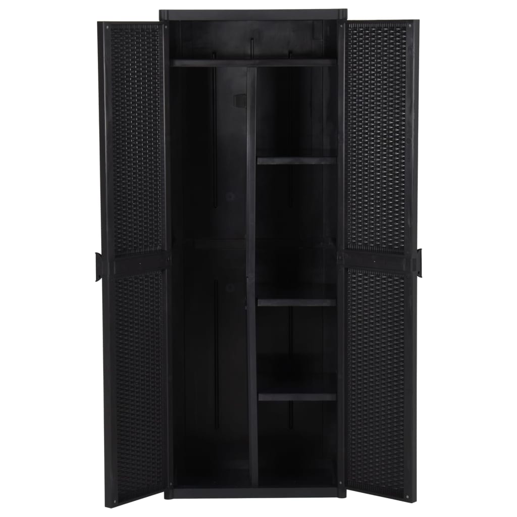 vidaXL Garden Storage Cabinet Black 25.6"x17.7"x67.7" PP Rattan