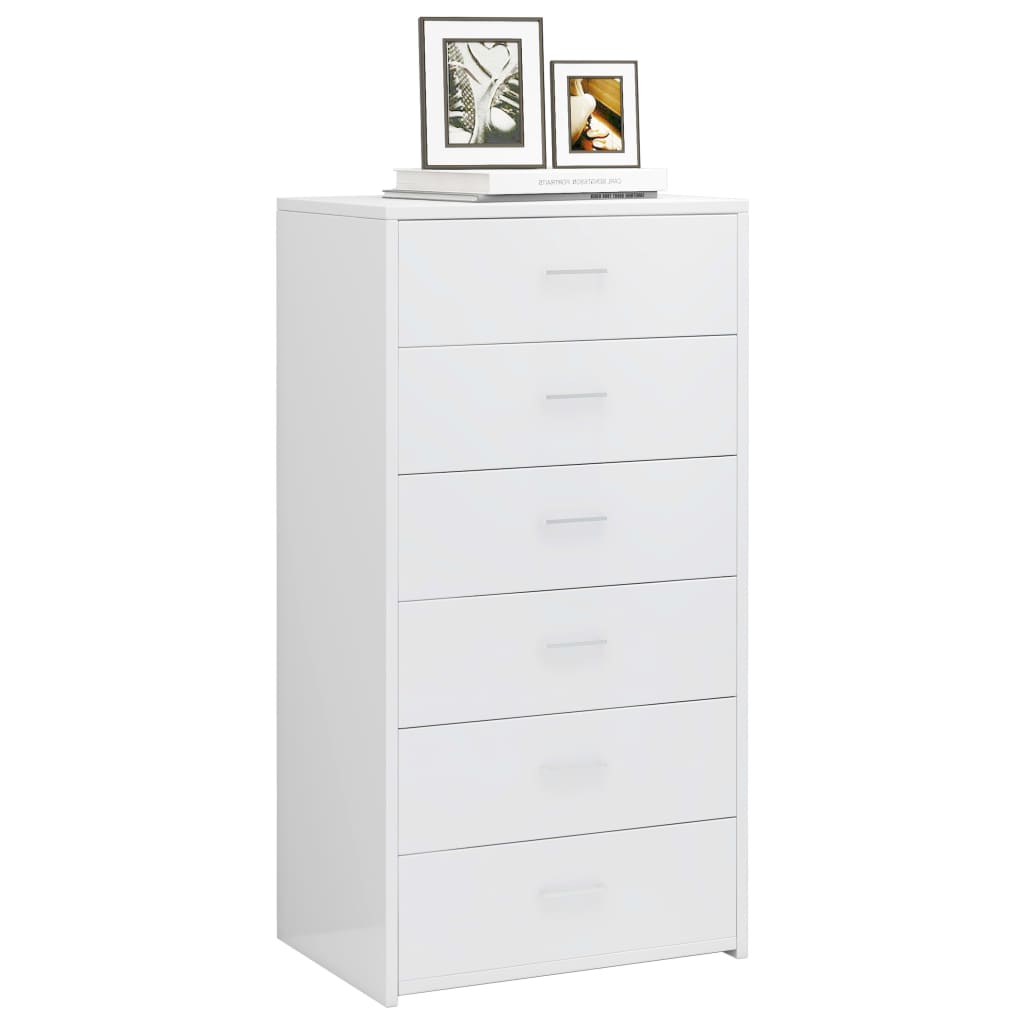vidaXL Sideboard with 6 Drawers High Gloss White 19.7" x 13.4" x 37.8" Engineered Wood