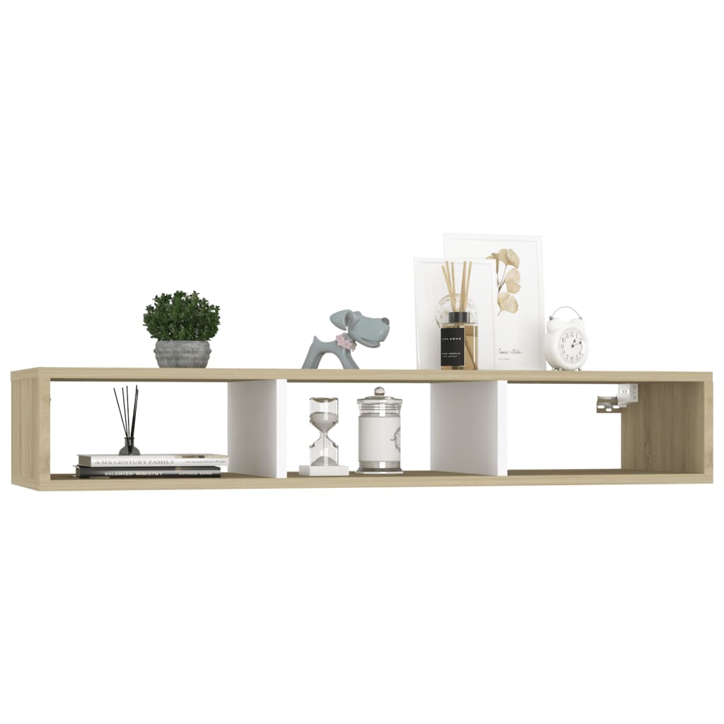 vidaXL Wall Shelf Cabinet White and Sonoma Oak 40.2"x11.8"x6.7" Engineered Wood