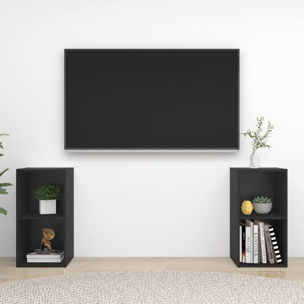 vidaXL TV Stands 2 Pcs Black 28.3"x13.8"x14.4" Engineered Wood