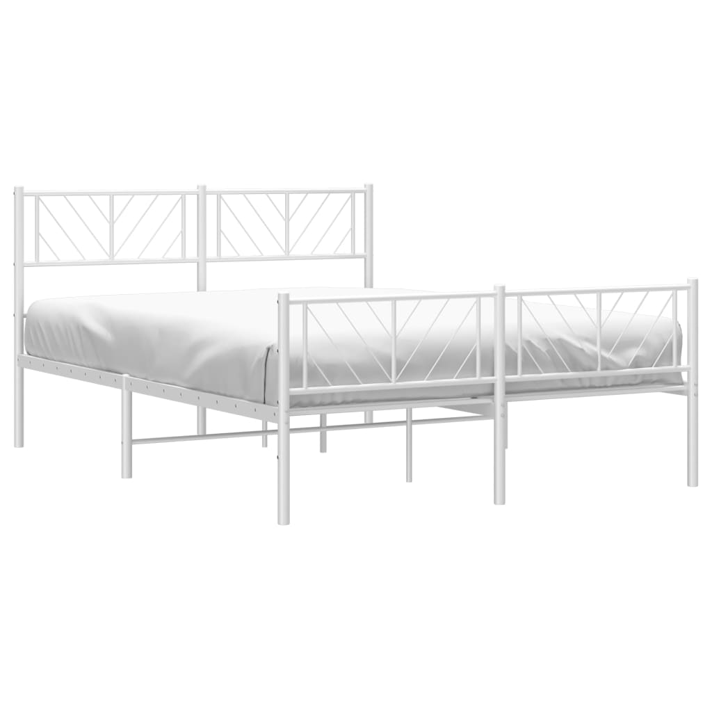 vidaXL Metal Bed Frame with Headboard and Footboard White 59.1"x78.7"