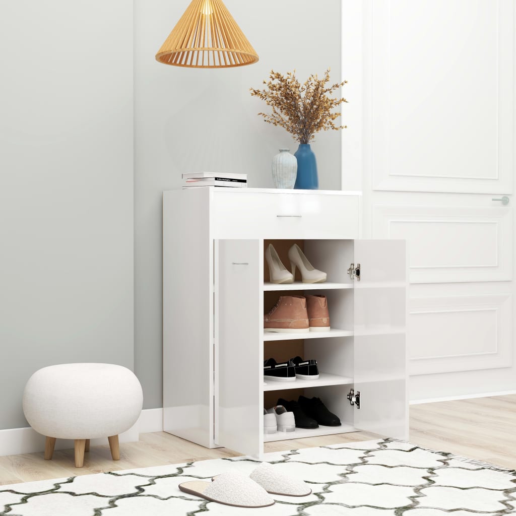 vidaXL Shoe Cabinet High Gloss White 23.6"x13.8"x33.1" Engineered Wood