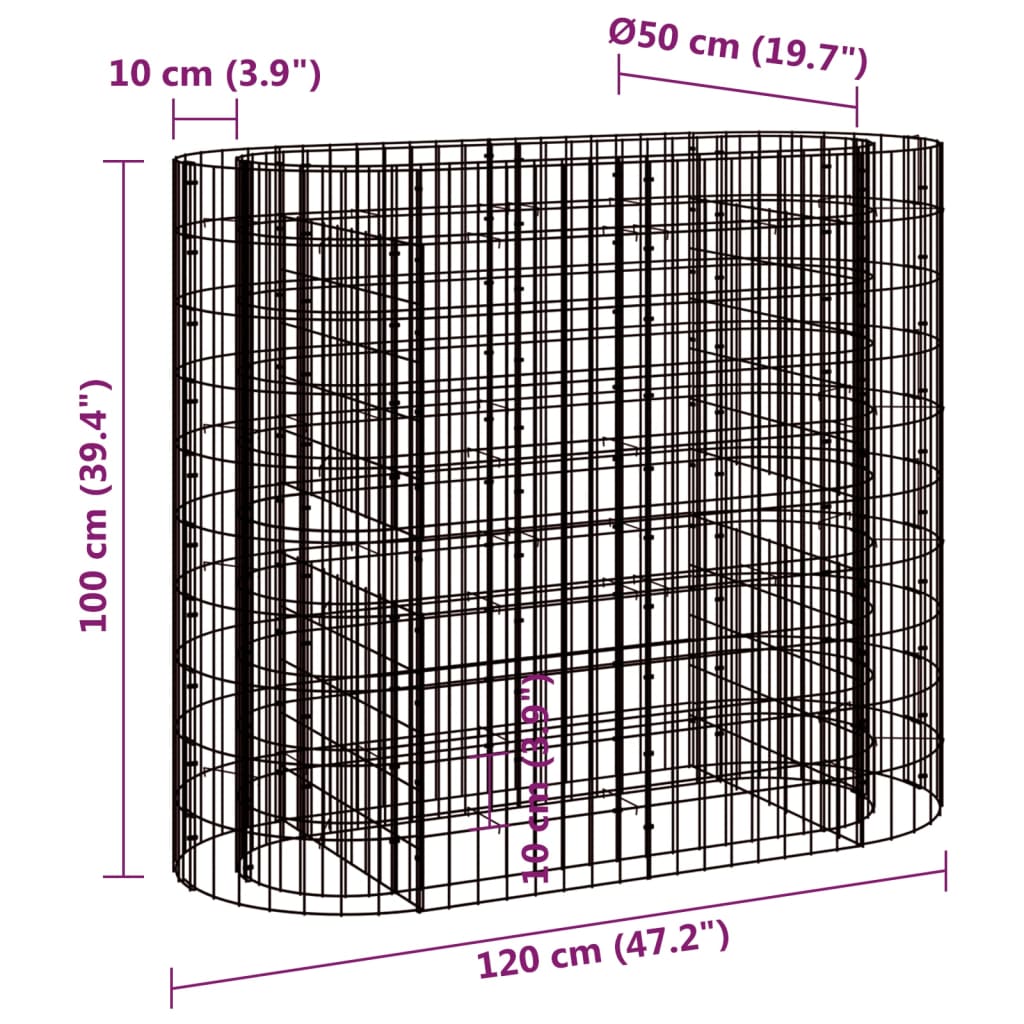 vidaXL Gabion Raised Bed Galvanized Iron 47.2"x19.7"x39.4"