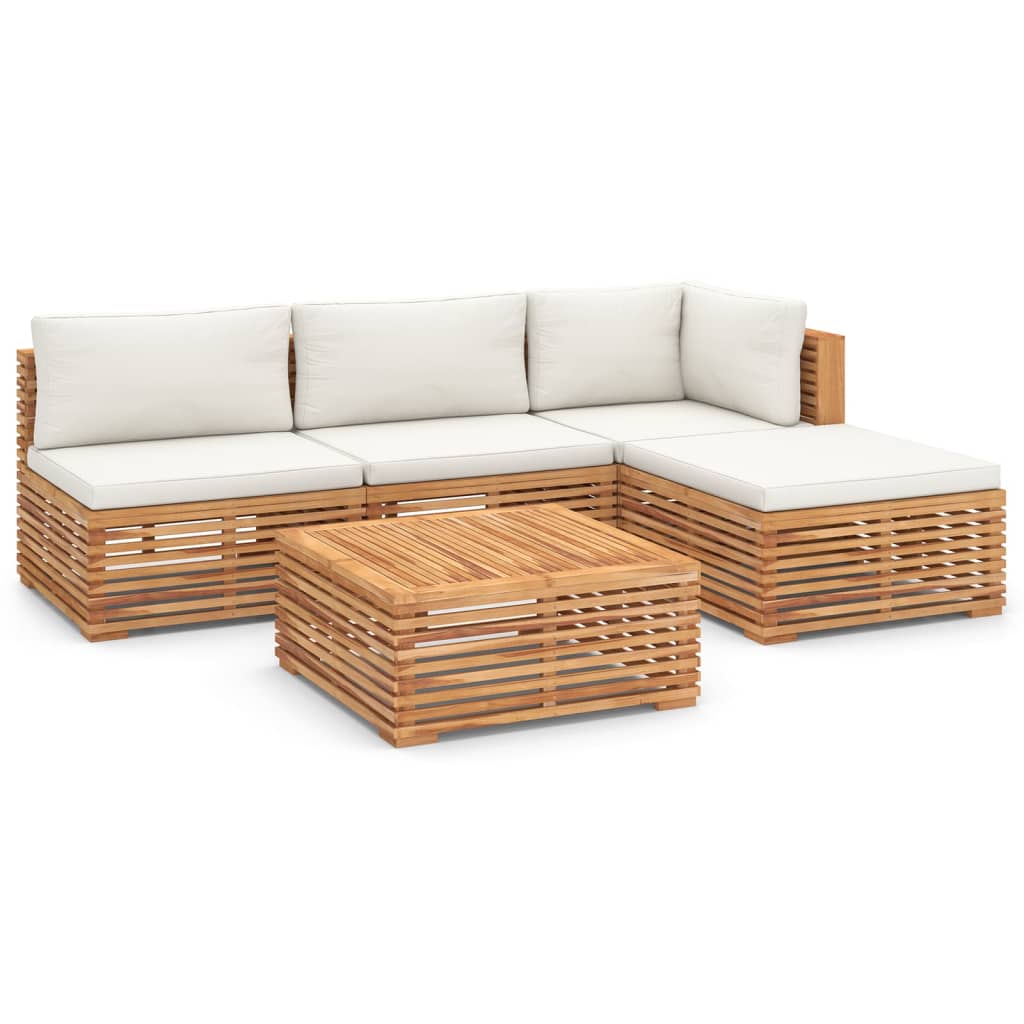 Messing De controle krijgen Beheer vidaXL 5 Piece Patio Lounge Set with Cream Cushion Solid Teak Wood |  vidaXL.com
