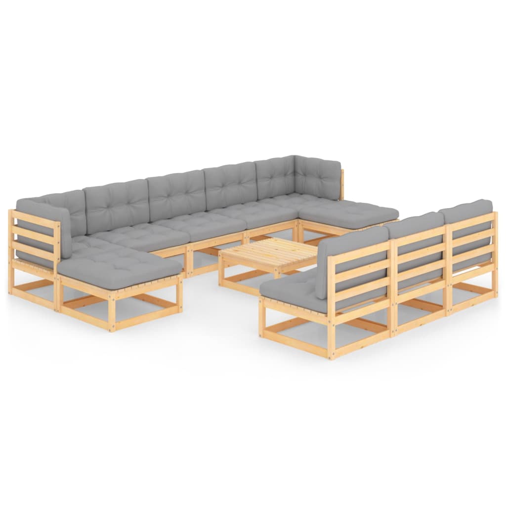 vidaXL 11 Piece Patio Lounge Set with Cushions Solid Wood Pine