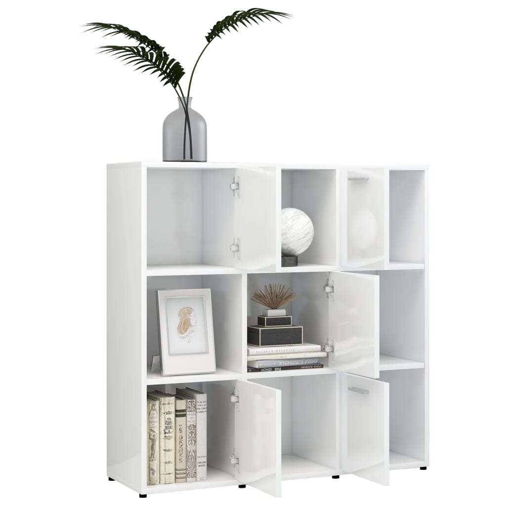 vidaXL Book Cabinet High Gloss White 35.4"x11.8"x35.4" Chipboard
