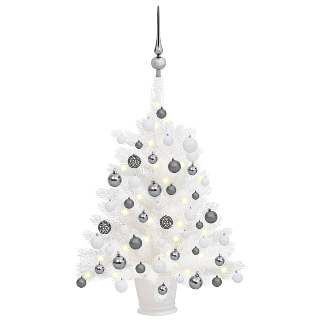 vidaXL Artificial Pre-lit Christmas Tree with Ball Set White 25.6"