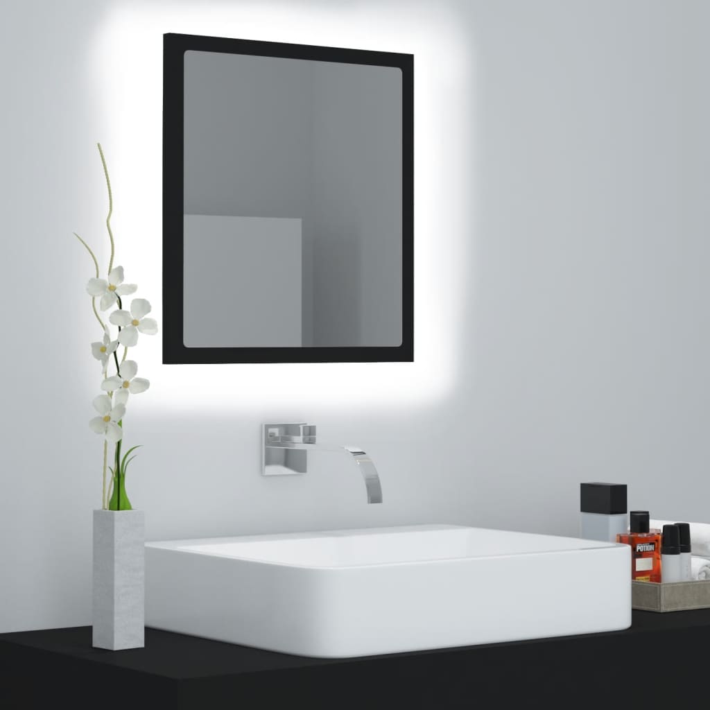 vidaXL LED Bathroom Mirror Black 15.7"x3.3"x14.6" Engineered Wood