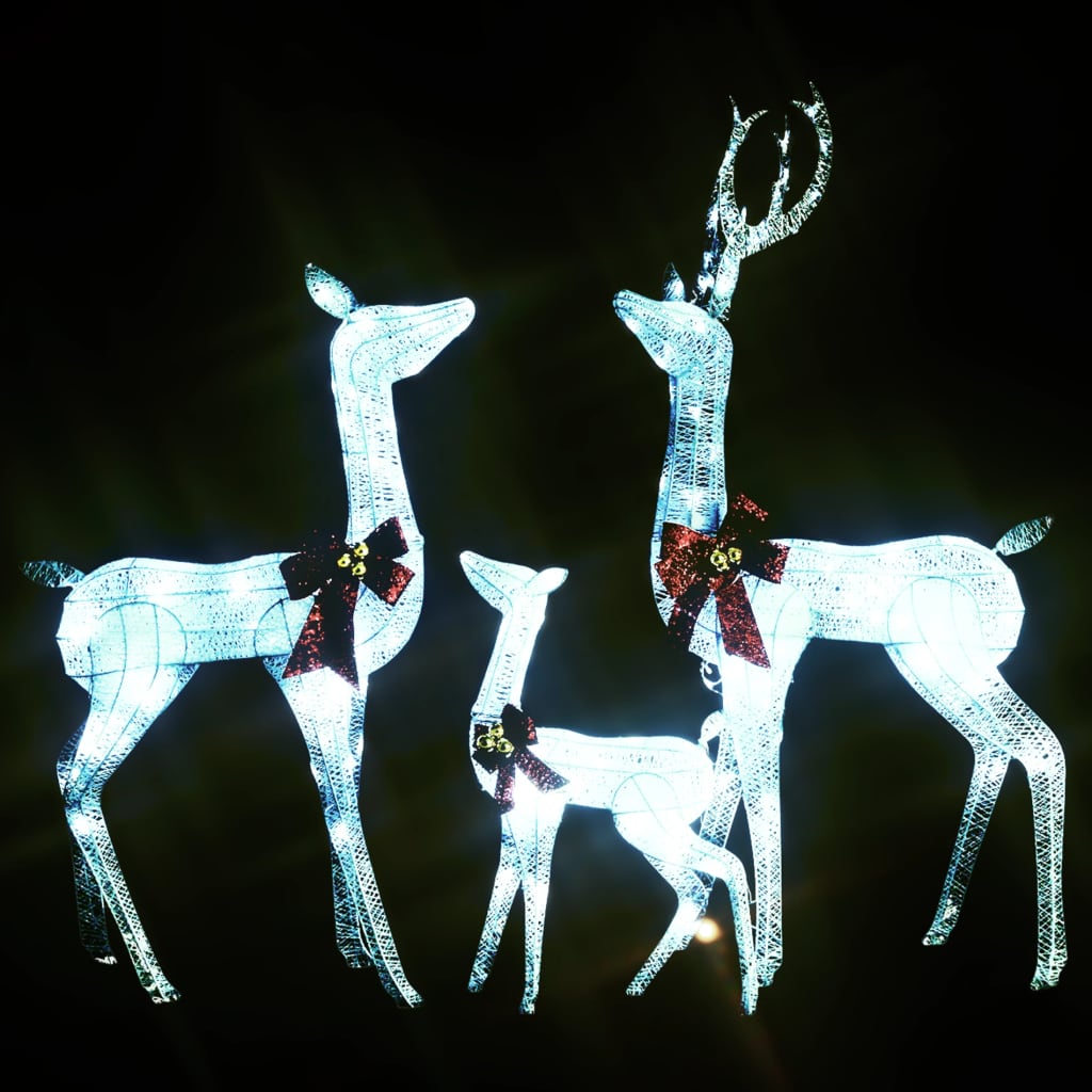 vidaXL Reindeer Family Christmas Decoration White and Silver 201 LEDs