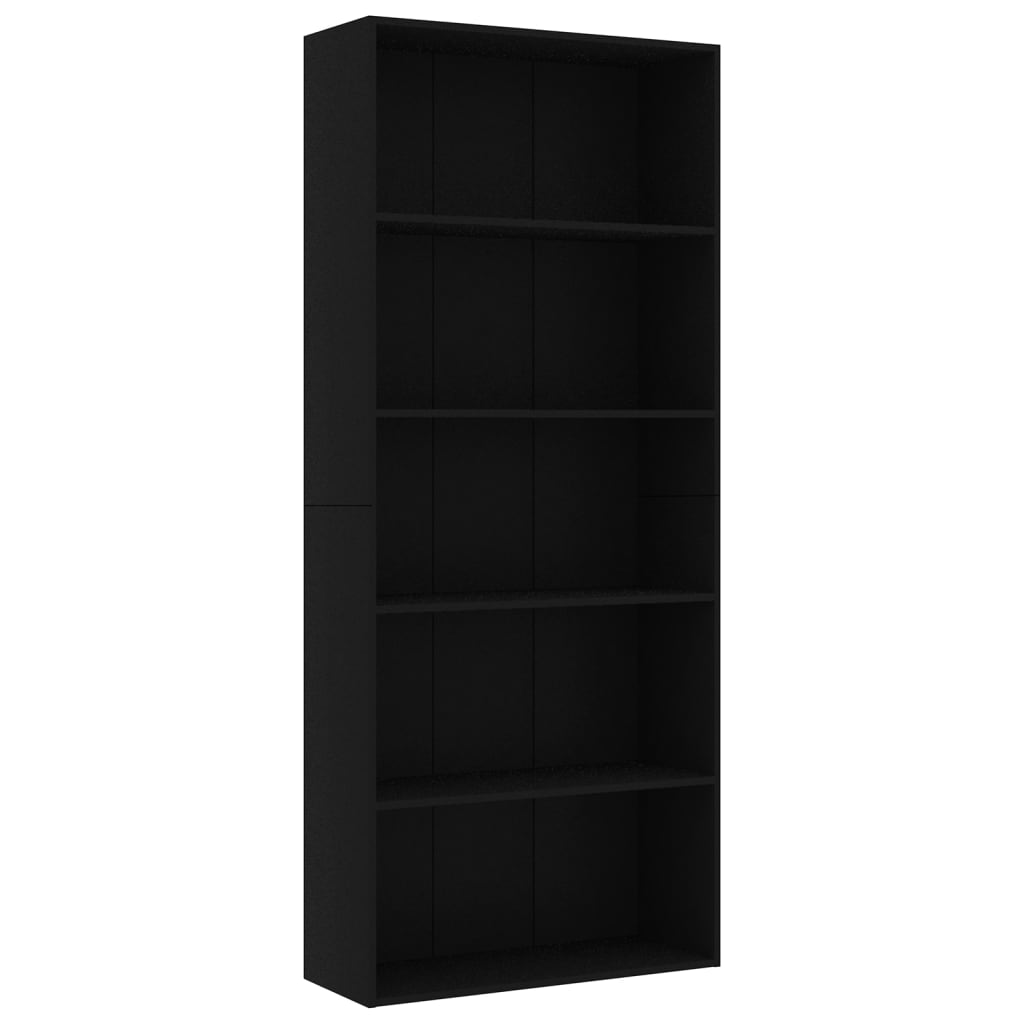 vidaXL 5-Tier Book Cabinet Black 31.5"x11.8"x74.4" Engineered Wood
