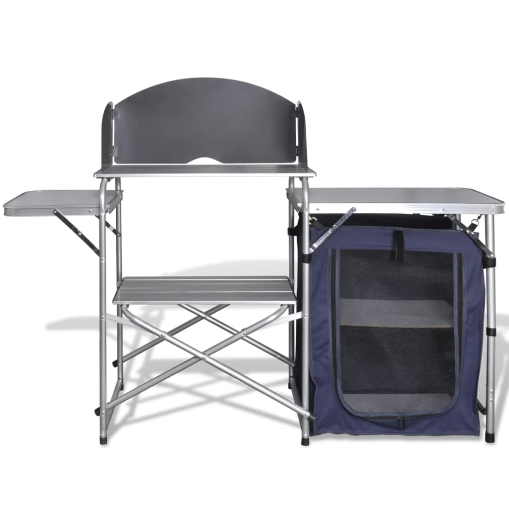 Foldable Camping Kitchen Unit with Windshield Aluminum